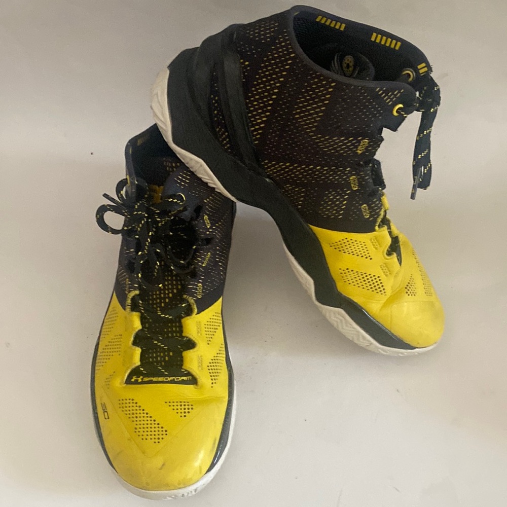 UNDER ARMOUR Curry 2 Speedform Black Yellow High Top Basketball Sneaker 10.5 GUC